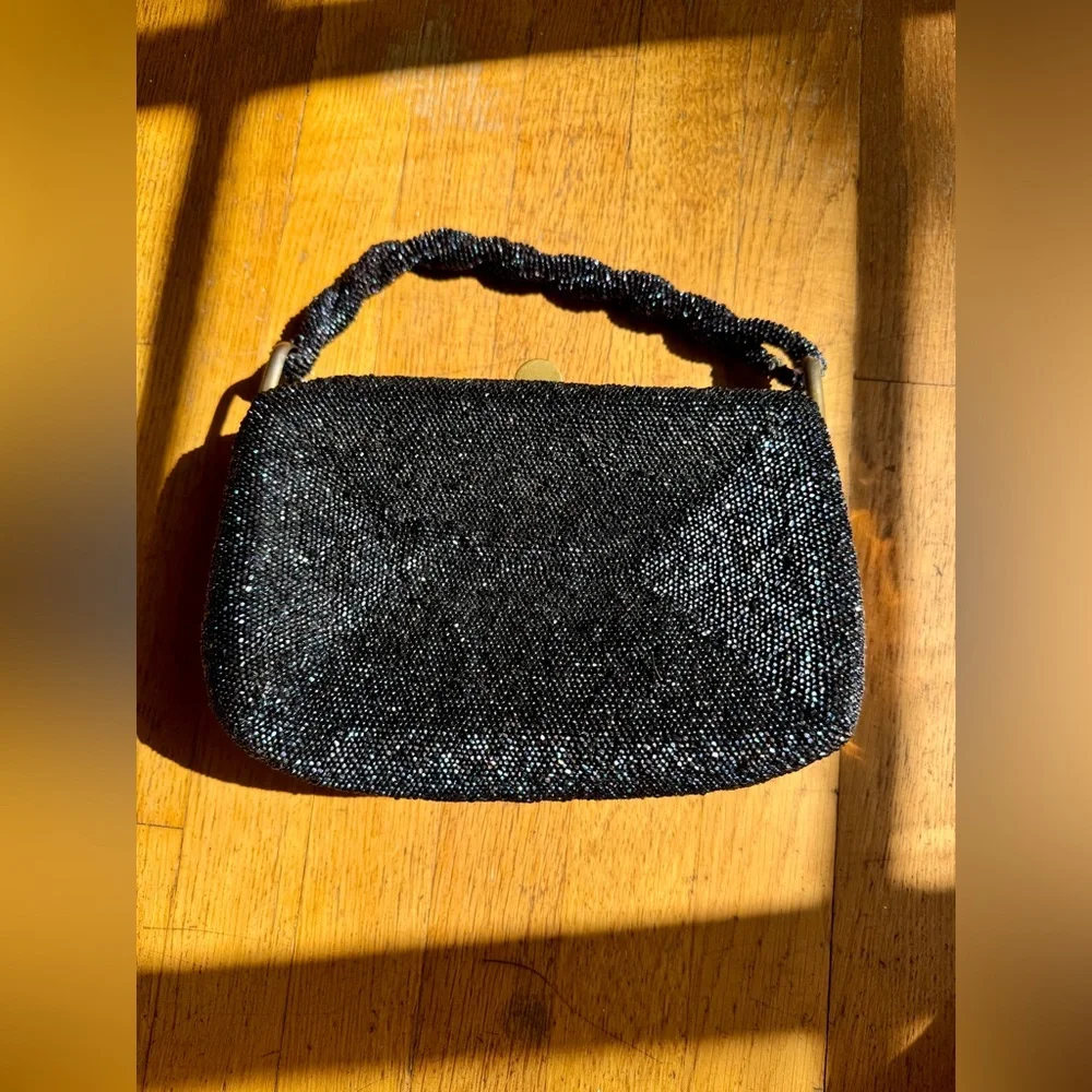 40s Vintage Navy Blue/ Black Carnival Glass Beaded Bag - Picture 2 of 13